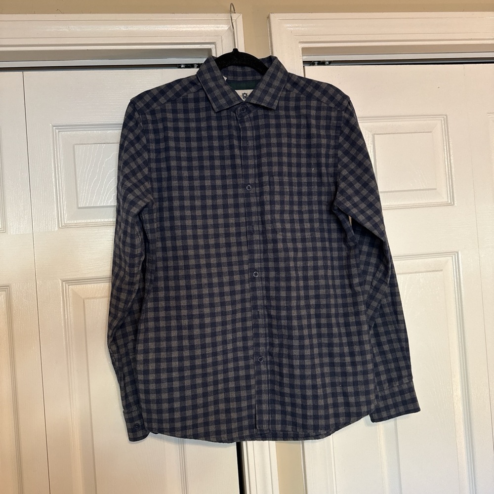 Navy Plaid Casual Button Down Shirt